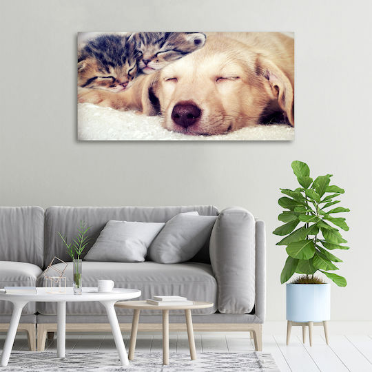 Dekoratives Gemälde Segeltuch Zuhause Büro Welpe Katzen 100x50 cm