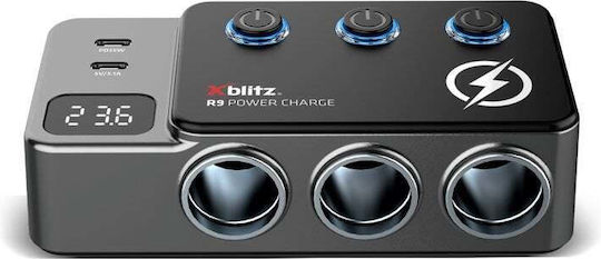 Xblitz Φορτιστής Αυτοκινήτου 35W με Θύρες: 3xUSB-A 2xType-C 3xΑναπτήρα Μαύρο Χρώμα
