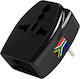 Akashi Reise-Steckdosenadapter Steckdose Typ D Südafrika 3 Steckdosen Schwarz