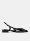 Synthetic Leather Pointy Slingback Ballerinas Black