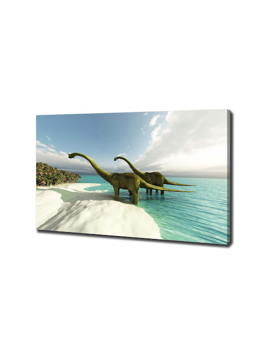 Canvas Wall Art Careful Finish Dinosaurs On The Beach 100x70 Cm