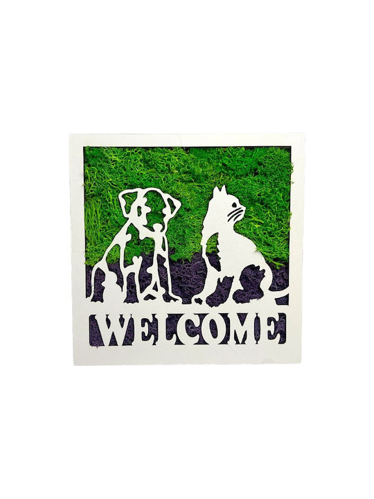 Tablou Decorativ De Bun Venit Mușchi Stabilizat Siluete De Animale 20x20 Cm Verde