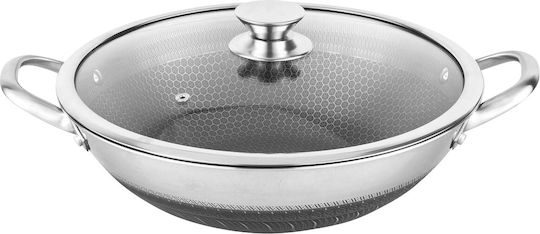 Cheffinger 32cm Wok Honeycomb Coating Scratch-resistant Lid Silver