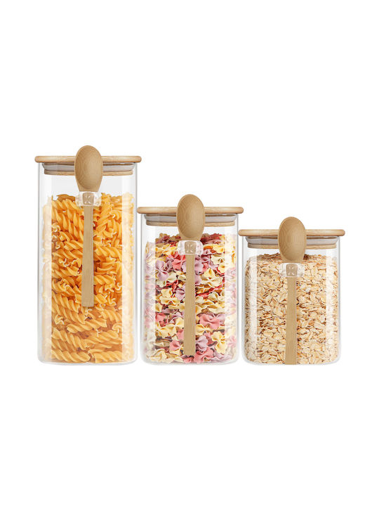 Cheffinger Set 3 Glass Storage Jars Airtight Cork Stopper Sienna