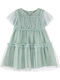 Children's Dress Short Sleeve Tulle Polka Dot Pink