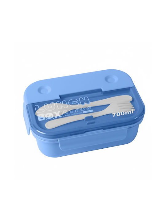 Cheffinger 700ml 3-compartment Food Container Spoon Fork Blue
