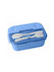 Cheffinger 700ml 3-compartment Food Container Spoon Fork Blue