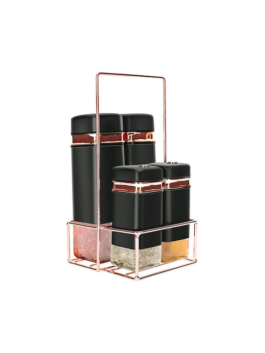Cheffinger Set 4 Condiment Jars Solid Elegant Metal Stand Black Cheffinger Set 4 Condiment Jars Solid Elegant Metal Stand Black
