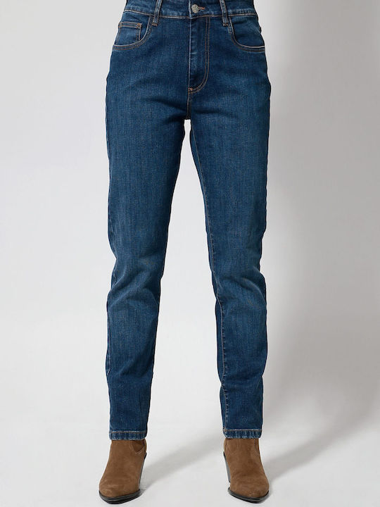 Hoch tailliert Damenjeans in Mom-Passform Blue