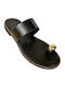 Leather Women's Flat Sandals in Black Color