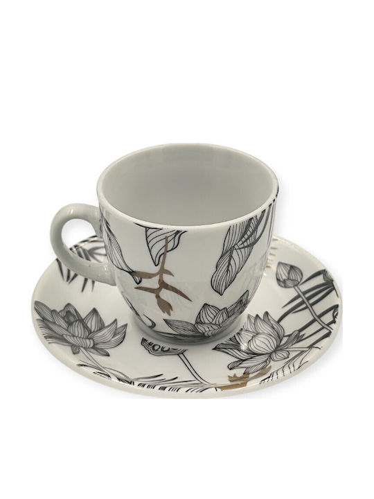 Bohemia House Water Lily Set of Cups Coffee Porcelain Brown 6pcs