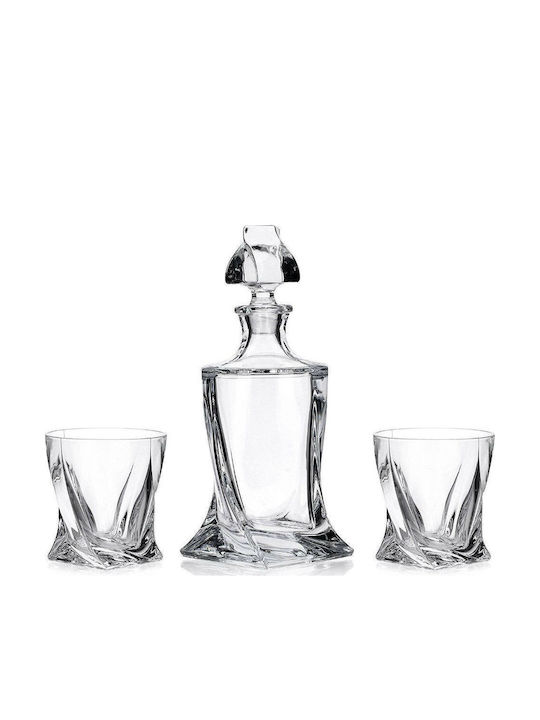 Bohemia Quadro Crystal Whiskey Decanter 27.9cm with Stopper & Glasses 850ml