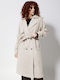 Femeie Beige Palton cu Curea
