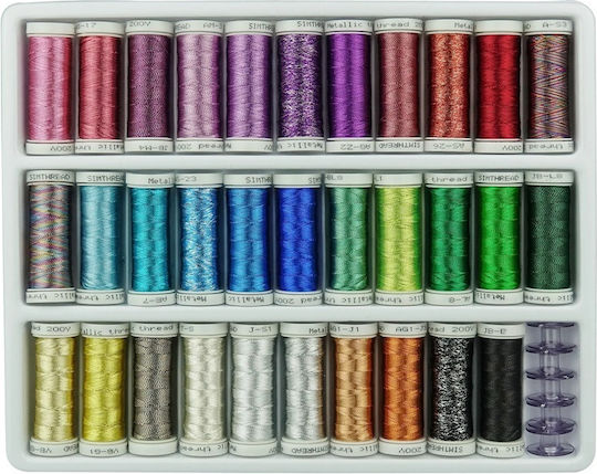 Set De Ațe De Brodat 32 Bobine 180 M Culori Metalice
