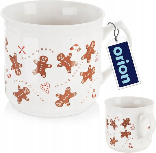Orion Ornament de masă de Crăciun Cană Ceramic Alb D11.5cm.