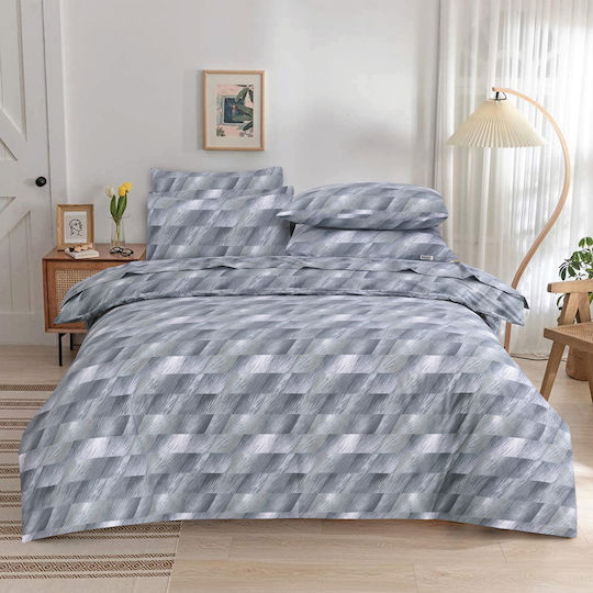 Casa Colori Grey Illus Σετ Σεντόνια Διπλά με Λάστιχο 140x200+30εκ. Γκρι (4τμχ)
