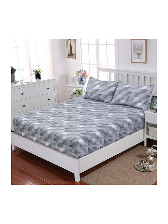 Casa Colori Grey Illus Σεντόνι Ημίδιπλο με Λάστιχο 120x200+30εκ. Γκρι