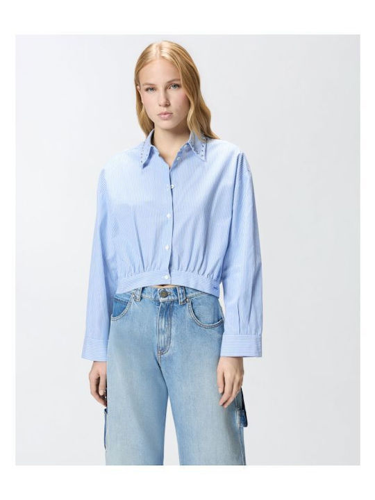 Women's Striped Long Sleeve Shirt Light Blue