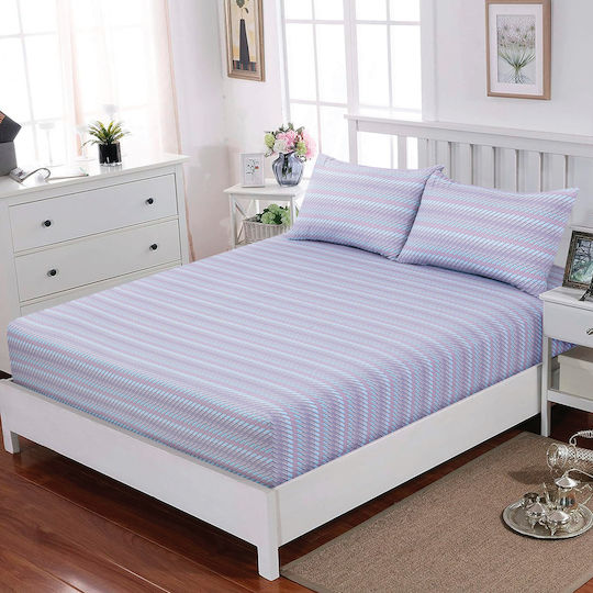 Casa Colori for Single Bed 100x200+30cm with Elastic Calm Wave Stripes