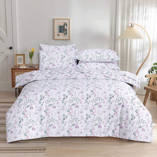 Casa Colori Blooming Touch Σετ Σεντόνια Διπλά με Λάστιχο 140x200+30εκ. Floral (4τμχ)