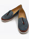 Leather Women's Moccasins in Navy Blue Color