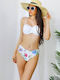 Set Bikini Push Up Șir Floral Alb