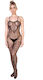 One-Piece Fishnet Jumpsuit Pearls Flowers Black