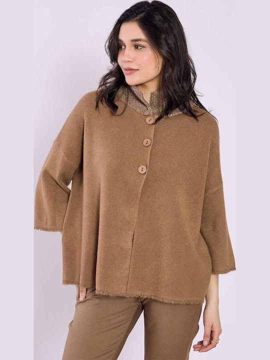Celestino Women's Bouclé Cardigan Collar Loose Fit Brown