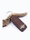 Handmade Leather Keychain Honeycomb Engraving Option Brown Leather