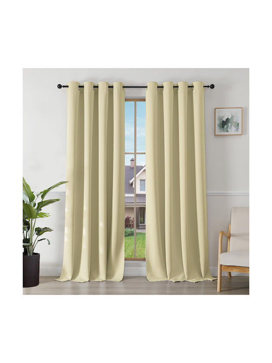 Set Perdele Opace Pentru Fereastra Cu Capse Thermal Bej 140x245cm
