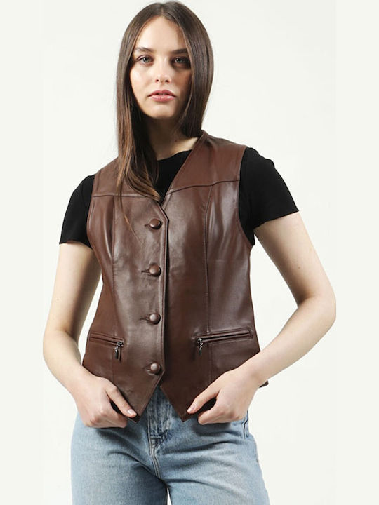 Jacket Club Καφέ Γυναικείο Γιλέκο