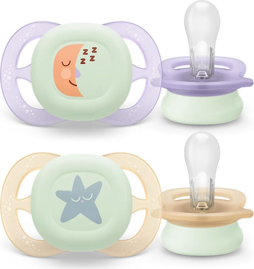 Philips Ultra Start Orthodontic Pacifiers Silicone Night with Case Little Star-Little Moon for 0-2 months 2pcs