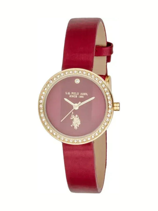 U.S. Polo Assn. Women's Watch with Red Leather Strap