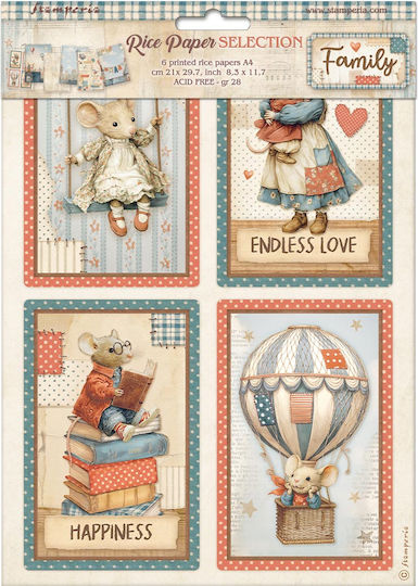 Set 6 Hârtie de Orez Decupaj Stamperia 21x29cm A4 Family