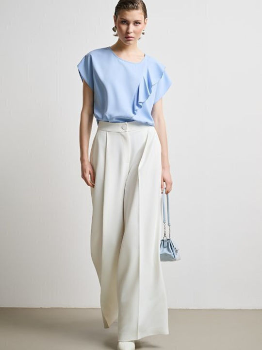 Women's Blouse Short Sleeve Sky Blue