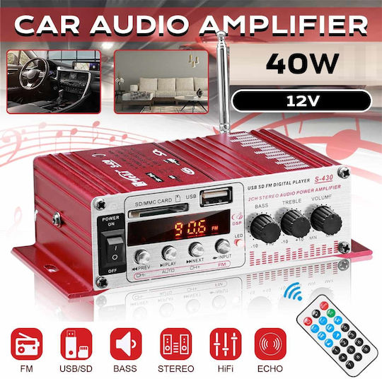 Mini Car Amplifier Stereo 12v 40w Fm Radio Usb Sd Card Reader Remote Control