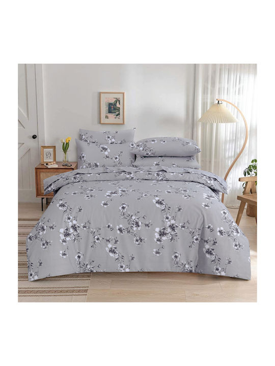 Casa Colori Παπλωματοθήκη Βαμβακερή Μονή 160x240 Blossom Grey Blossom Floral