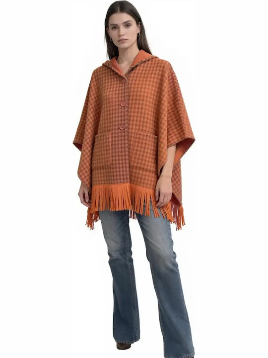 Dalou Women's Poncho with Buttons Orange