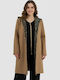 Femeie Leopard Camel Palton cu Glugă