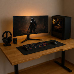 Ηλεκτρικό Γραφείο Skymnos Gaming Διπλό Μοτέρ Μασίφ Ξύλο Δρυς Μαύρα Μεταλλικά Πόδια & Ρυθμιζόμενο Ύψος 180x75εκ
