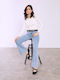 Celestino Pantaloni Dama Denim High Rise Cu Curea Albastru Deschis
