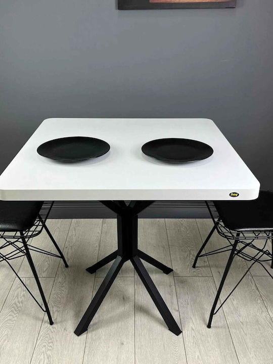 SteweHome Roma Kitchen Dining Table Metal Leg White Black 80 Cm x 80 x 80