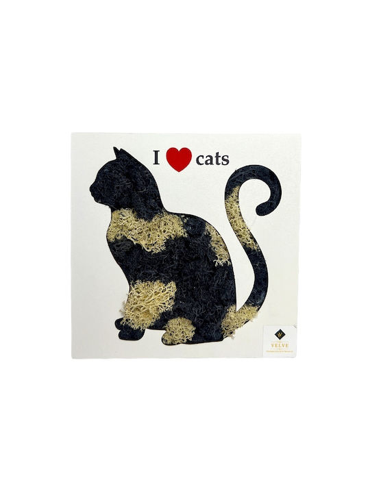 Tablou Decorativ Cu Licheni Stabilizați "I Love Cats" Siluetă De Pisică 20x20 Cm Multicolor