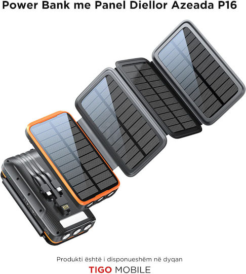 Azeada AZ-P16 Ηλιακό Power Bank 20000mAh Μαύρο