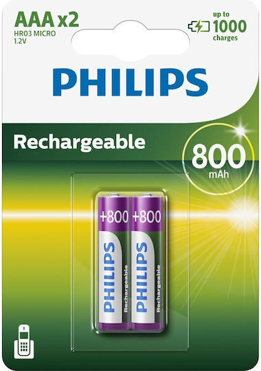 Philips R03b2α80/grs Επαναφορτιζόμενες Μπαταρίες AAA Ni-MH 800mAh 1.2V 2τμχ
