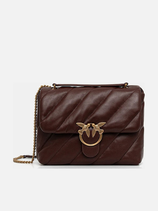 Pinko Love Leder Damentasche Schultertasche Braun