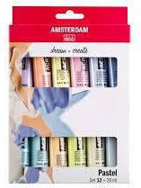 Amsterdam All Acrylics Стандартни Пастелни Акрилни Бои 20ml 12 Брой Amsterdam All Acrylics Стандартни Пастелни Акрилни Бои 20ml 12 Брой