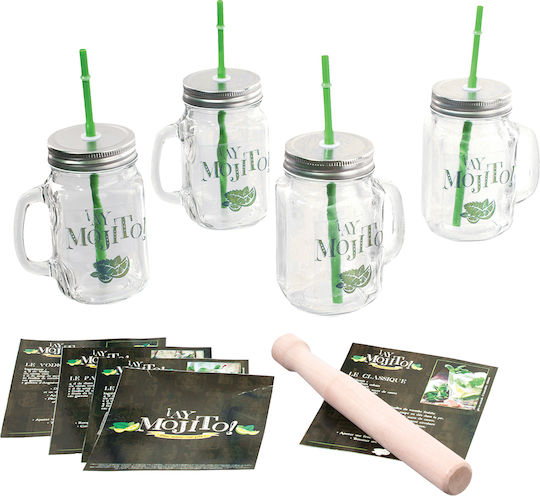 S-d Mojito Σετ Ποτήρια Κοκτέιλ Γυάλινα με Καλαμάκι 14τμχ