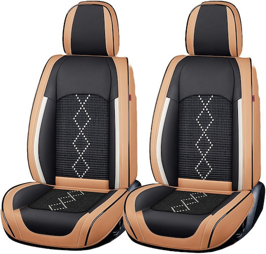 Premium Car Seat Covers 5 Seats Deluxe Perforated Eco Leather Textile Caramel Brown