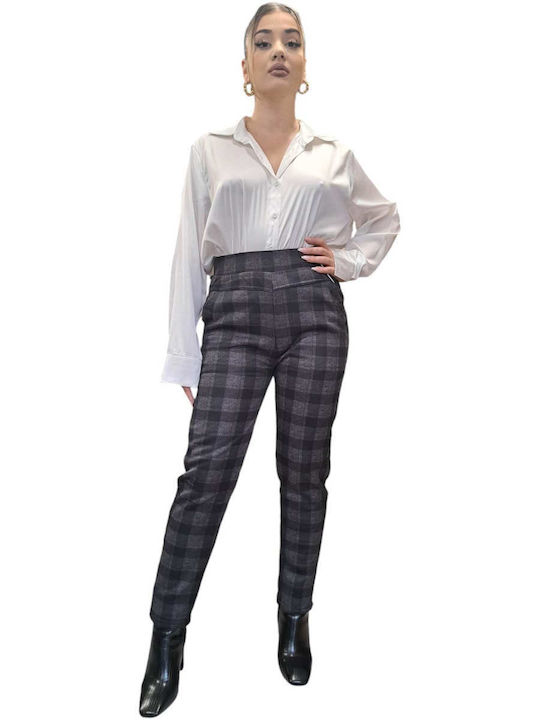 Women's High-waisted Fabric Trousers Checked Black, Grey, Red